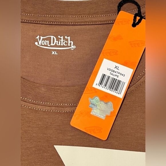 Von Dutch Vertical Logo shirt top Oversized Relaxed Fit Heavyweight Tee brown M - Picture 6 of 8